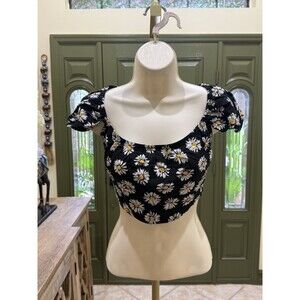 Naanaa Black Daisy Print Crop Top – Size XS